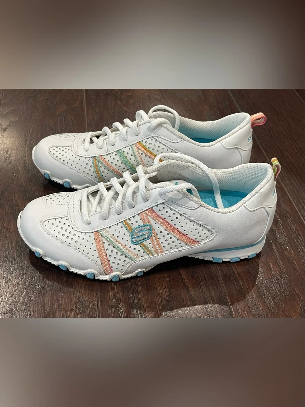 Skechers Bikers Women White Shoes Sneakers Bungee Glitter  Size 8